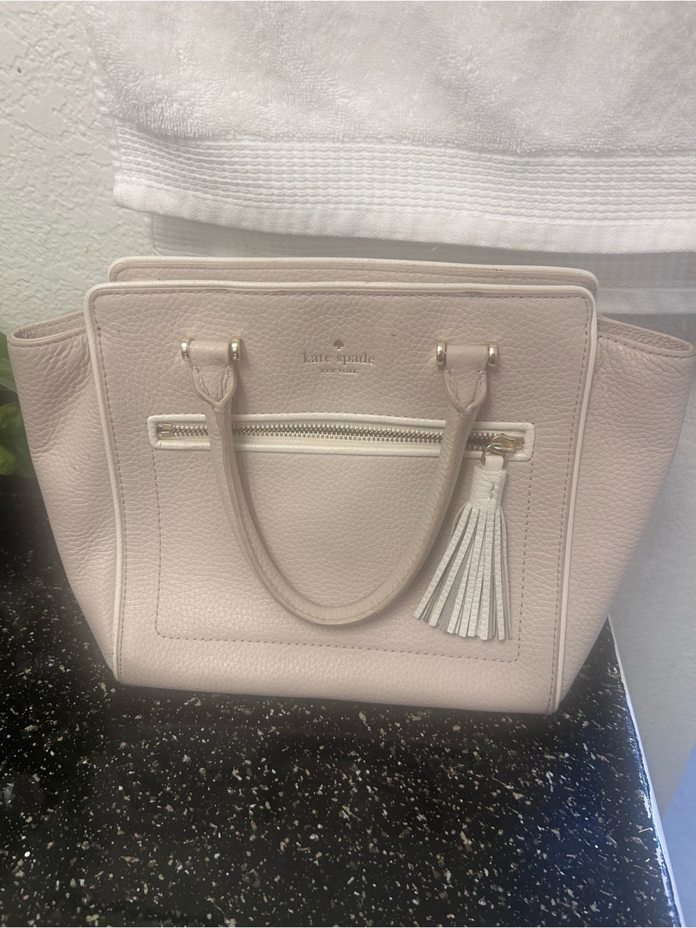 kate spade Blush Pink Pebbled Leather Satchel with Tassel